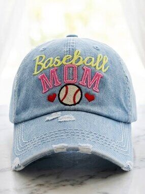 Ladies Denim Baseball Mom Ball Cap - Denim Baseball Hat